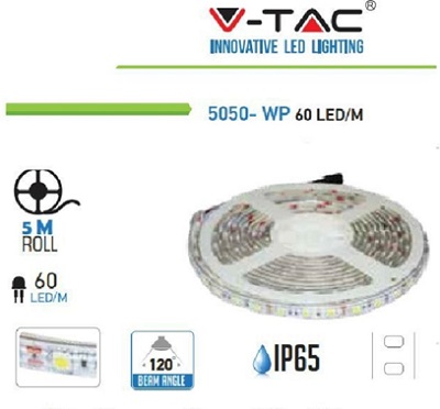 Strip LED 5050 IP65 60 Led/mt 10,8w/mt Luce Fredda